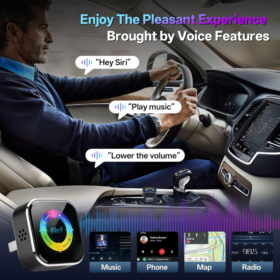 2026 4-in-1 Wireless CarPlay Adapter – Kabelgebunden zu Kabellos für CarPlay & Android Auto, 2.4+5.0