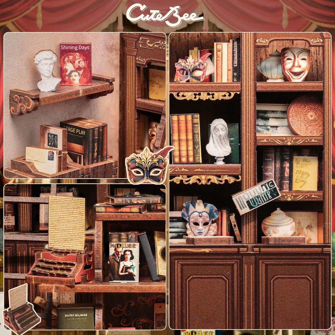 CUTEBEE Book Nook Kit – DIY Puppenhaus, Miniatur Haus Selber Bauen für Erwachsene mit LED Beleuchtun