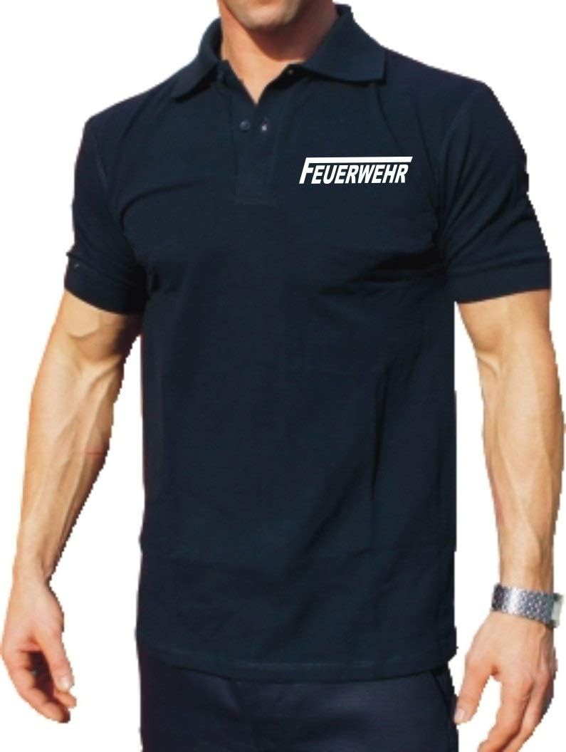 feuer1 Polo-Shirt Feuerwehr mit langem F - weisser beidseitiger Schriftzug L Navy, L Navy
