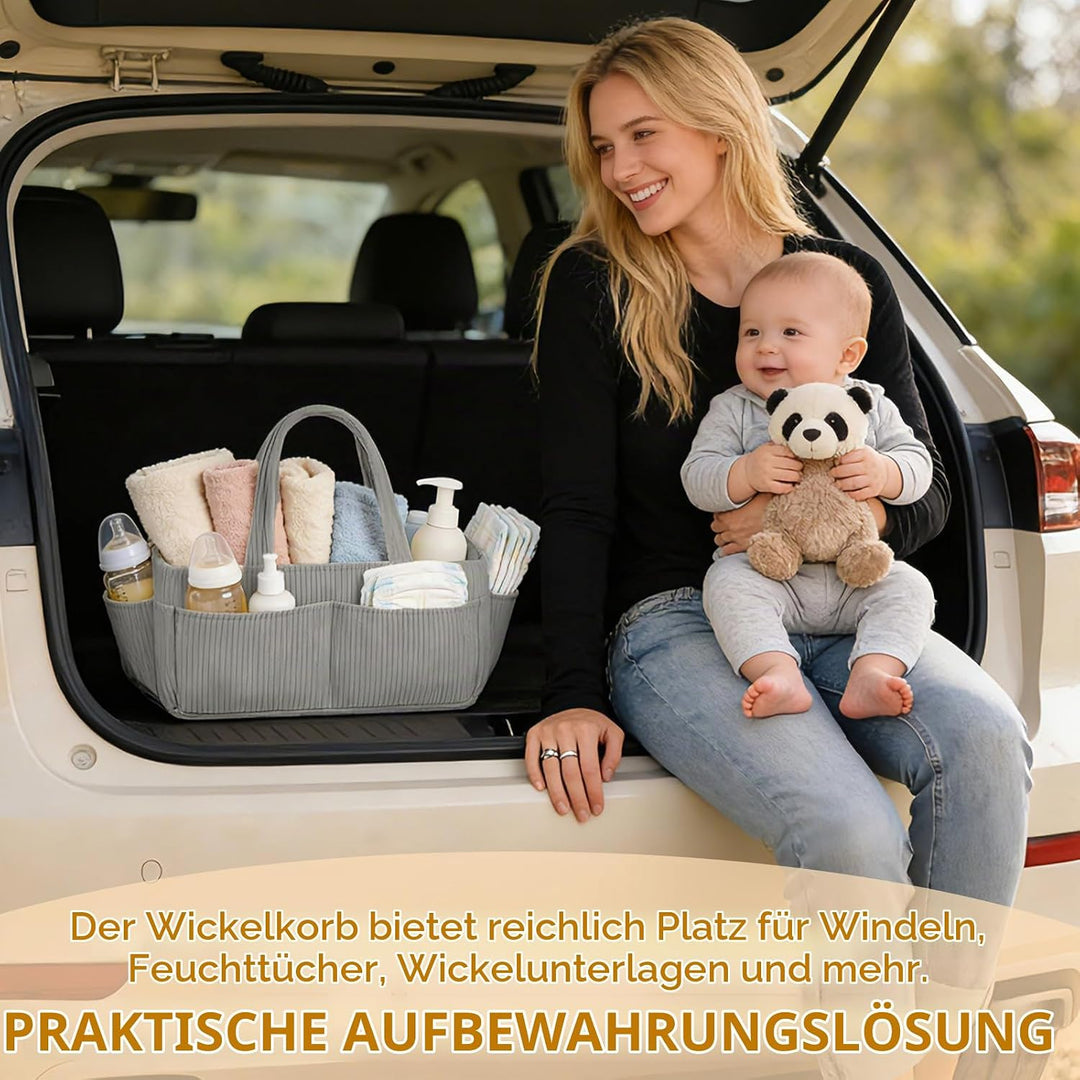 Wickelkorb Cord für Wickeltisch,Baby Windel Caddy Organizer mit Wechselbaren Fächern,Stilvoller Aufb
