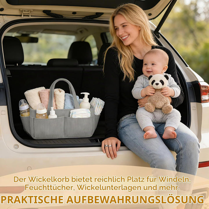 Wickelkorb Cord für Wickeltisch,Baby Windel Caddy Organizer mit Wechselbaren Fächern,Stilvoller Aufb