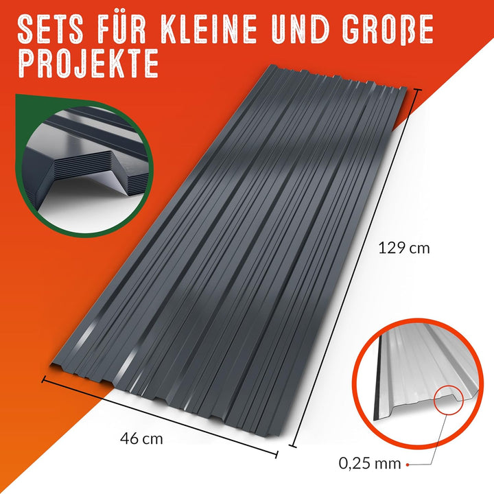 GARDEBRUK® 24x Trapezblech 129x46cm = 14m² Verzinkt Rostresistent Wetterfest Profilblech Dachblech W