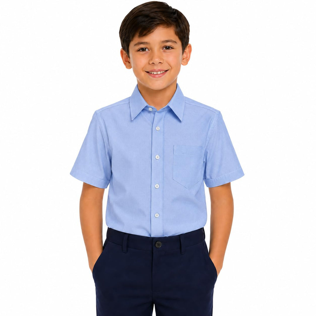 BIENZOE Jungen Schule Oxford Kurz Hemd 2Pcs Satz, 110 Blau