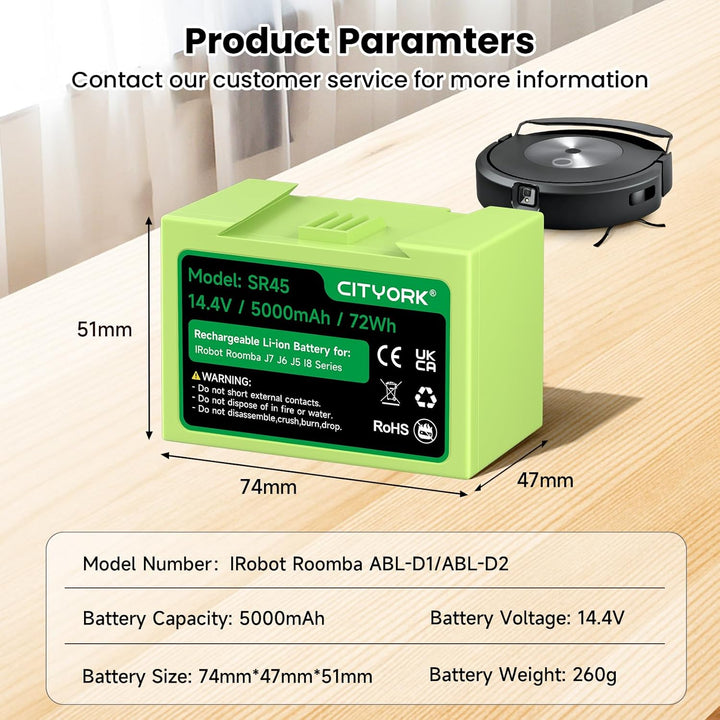 CITYORK Li-ion ABL-D1/ABL-D2 Ersatz Akku für iRobot Roomba J7/J7+, J6/J6+, J5+/J5, I8/I8+ Plus J7550