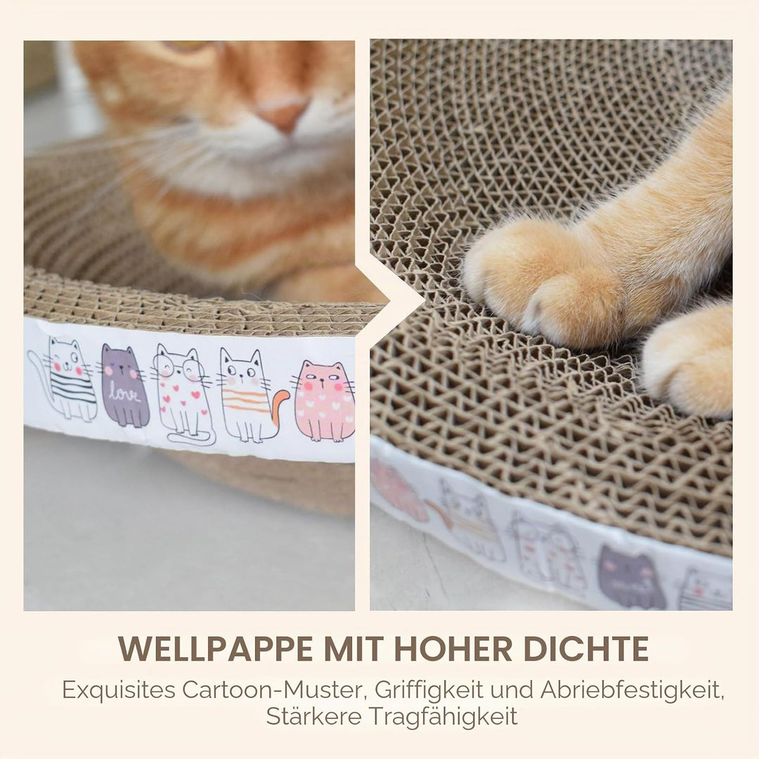 2-in-1 Katzenkratzbett &amp; Kratzbrett Oval - Hochdichte Wellpappe für Krallenpflege &amp; Schlaf - Langleb