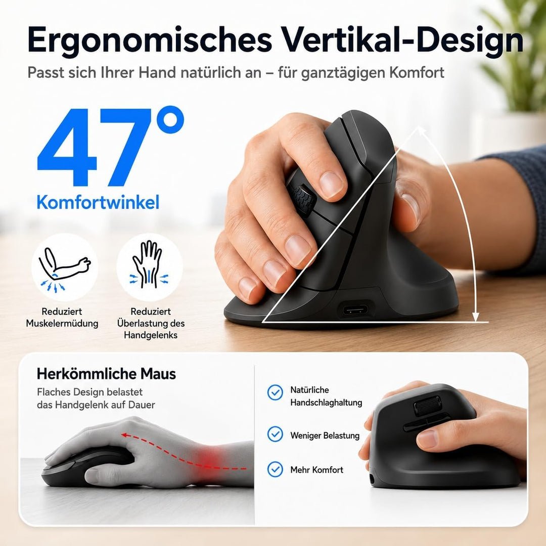 Keychron M5 Kabellose Vertikalmaus (47°) – 8K Polling Rate, PAW3950-Sensor 30.000 DPI, 3-Fach Konnek