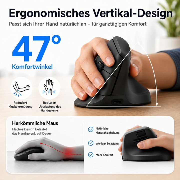 Keychron M5 Kabellose Vertikalmaus (47°) – 8K Polling Rate, PAW3950-Sensor 30.000 DPI, 3-Fach Konnek