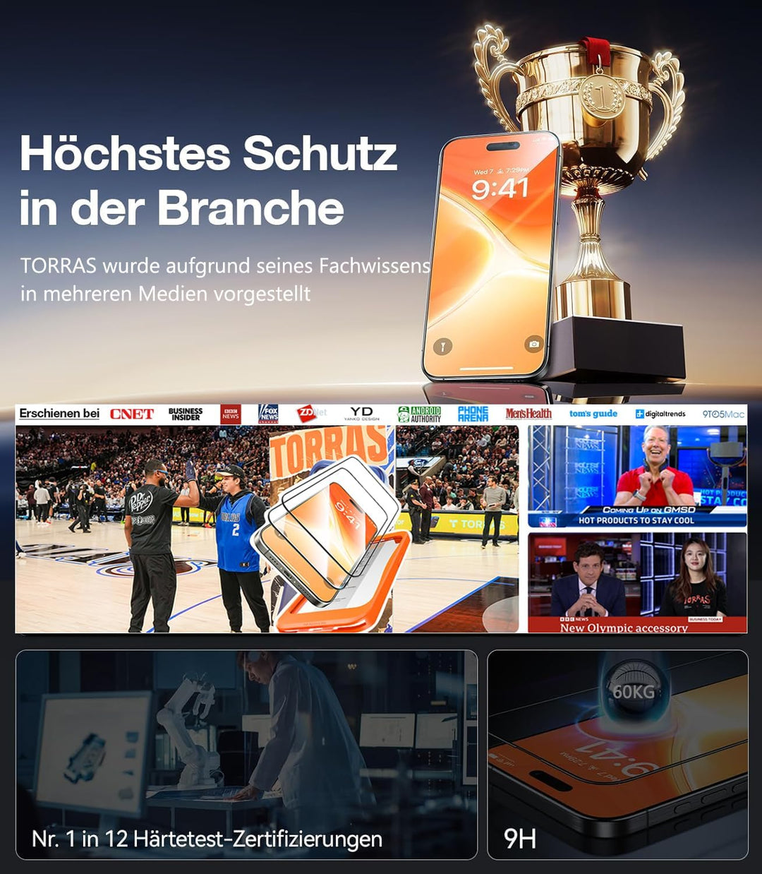 TORRAS für iPhone 13/13 Pro Glas, iPhone 14 Schutzglas [Unzerbrechlich TOP 9H Schutz] Militärniveau