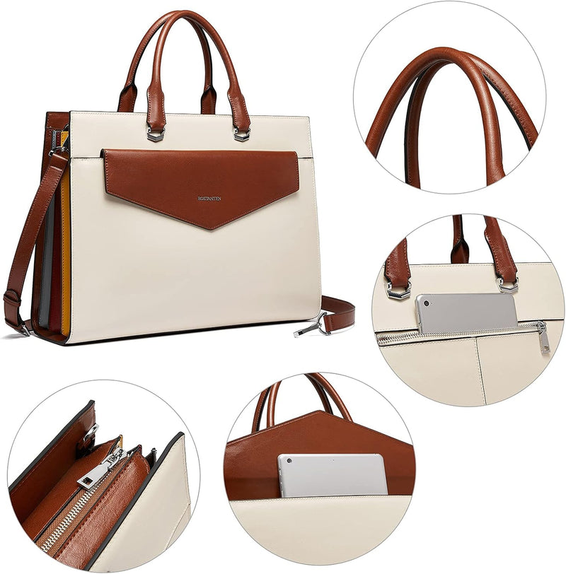 BOSTANTEN Damen Aktentaschen Leder Laptop Schultertasche 15.6 Zoll Frauen Arbeitstasche Businesstasc