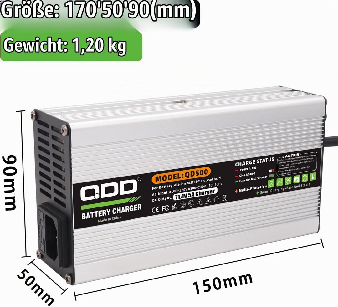 QDD 71,4 V 5A Ladegerät 60 V Li-Ionen-Akku Smart-Ladegerät für 17 S 60 V Li-Ionen-Akkuladegerät mit