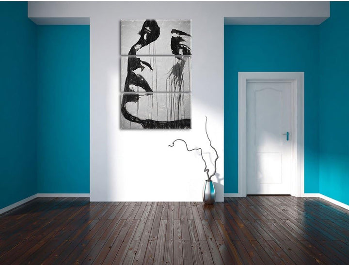 Pixxprint Abstrakt Frau Kohle Effekt 3-Teiler Leinwandbild 120x80 Bild auf Leinwand
