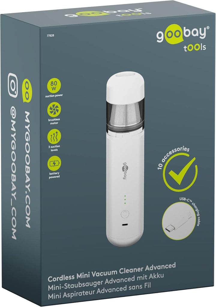 goobay 77828, Mini-Staubsauger 80W, Acrylnitril-Butadien-Styrol, weiss, Mini-Staubsauger 80W, 80 W,