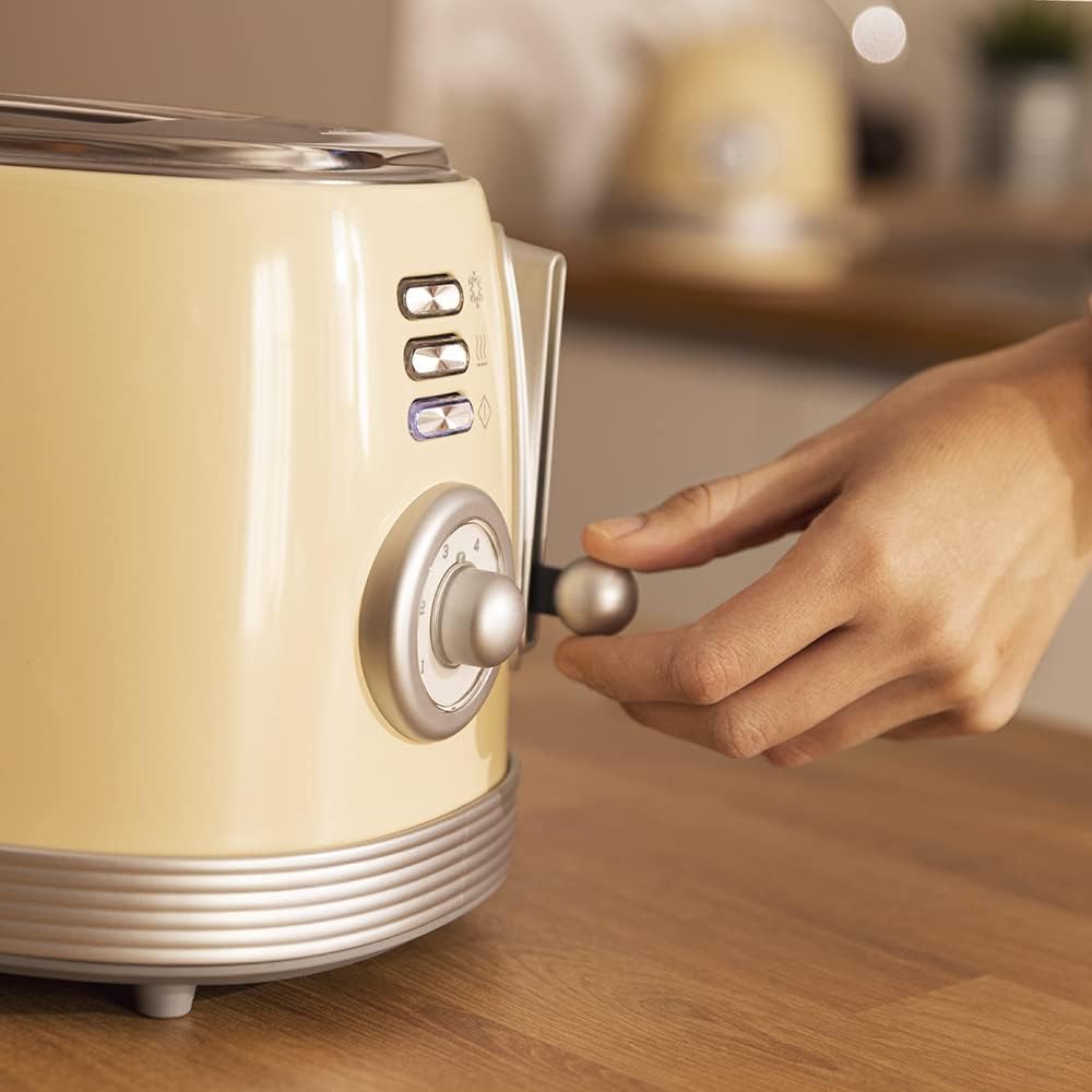 Cecotec Toast&amp;Taste 800 Vintage Light Yellow, 850 W, Doppelschlitz, extra breit, 3, 8 cm, 2 Toasten,