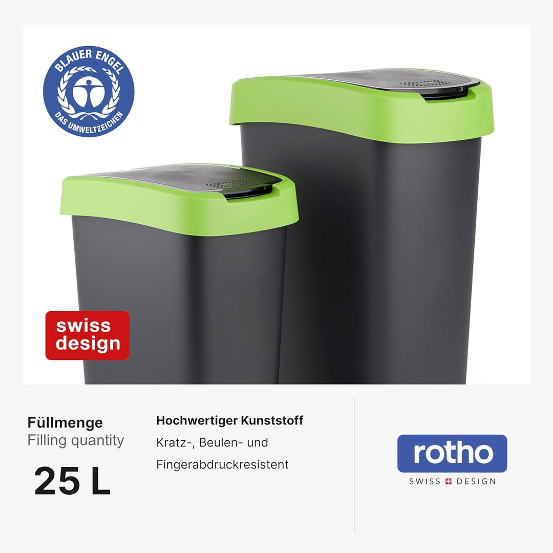 Rotho Salsa Mülleimer 50l mit Deckel, Kunststoff (PP) BPA-frei, grün, 50l (40.1 x 29.8 x 60.2 cm) Gr