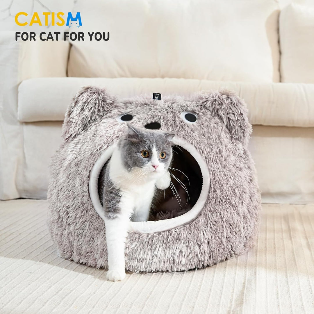 CATISM Katzenhöhle Katzenbett Waschbar Katzenschlafplatz für Katzen Cute Moster Plüsch Haustier Katz