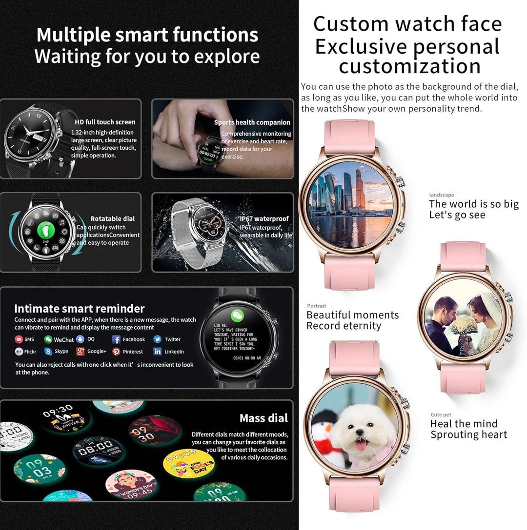 ZPIMY Smartwatch Damen Herren, Smart Watch mit Telefonfunktion 1.32" Zoll Touchscreen Fitness Tracke