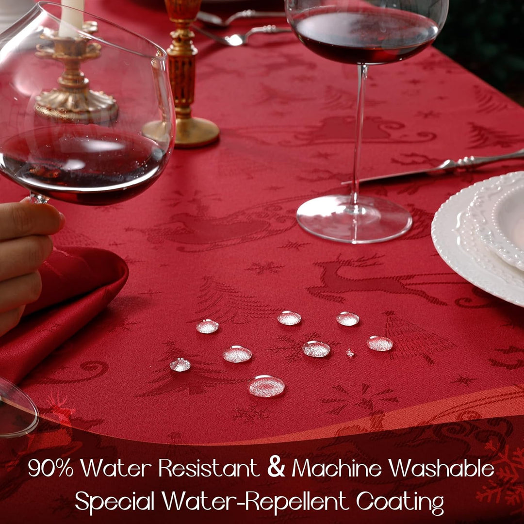 Romanstile Weihnachten Tischdecke rot abwaschbar 140x240 Jacquard Damask Rentier & Weihnachtsbaum,re