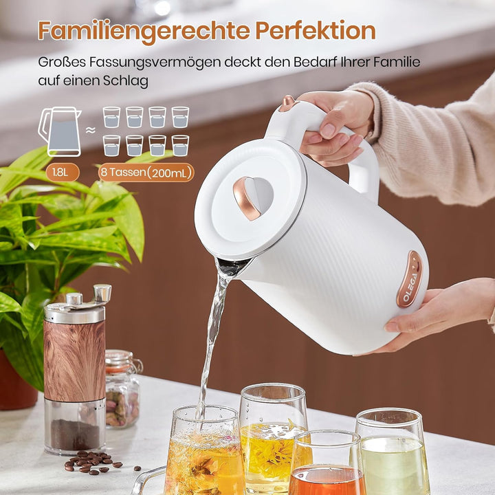 OLEGA Wasserkocher: 1800W Schnellaufheizender Elektrischer Teekessel BPA-freier 304 Edelstahl Elektr