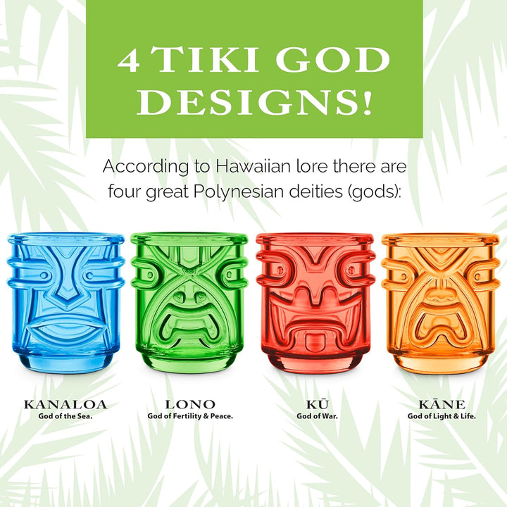 Final Touch TIKI Stapelbar TUMBLERS Glas Cocktailgläser COLOURED Farben 355ml Hawaiian Themed 4 Stüc