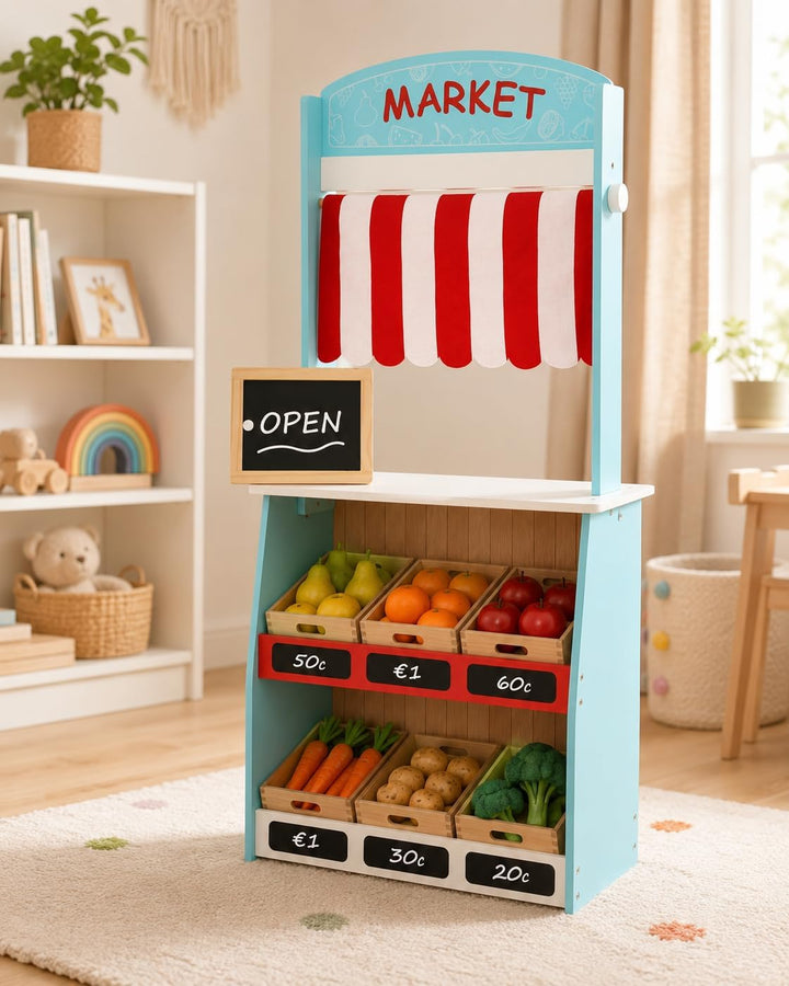 Bayer Chic 2000 2-in-1 Kaufladen &amp; Puppentheater | Holz | Mit Tafel | Multifunktionaler Spielspass: