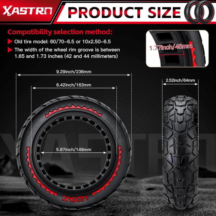 Xastro 2 PCS 10x2,50 E-Scooter Reifen 60/70-6.5 10x2.50 Vollgummi Geländereifen 10x2,5-6,5 Pannensic