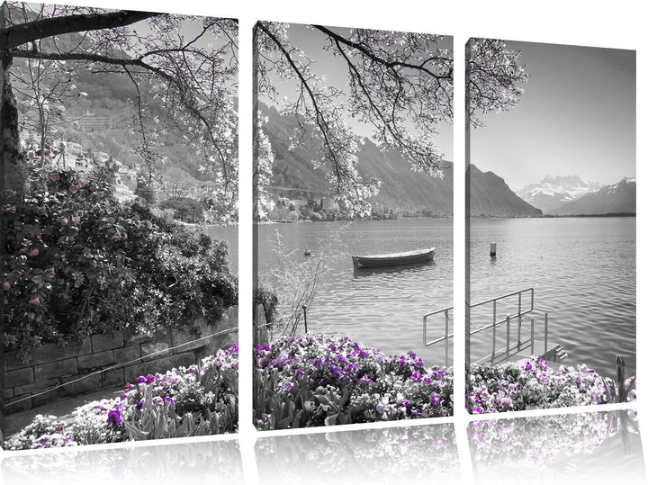 Pixxprint Genfer See im Sonnenschein als Leinwandbild/Grösse: 3 Teilig (120x80 cm) cm/Wandbild/Kunst