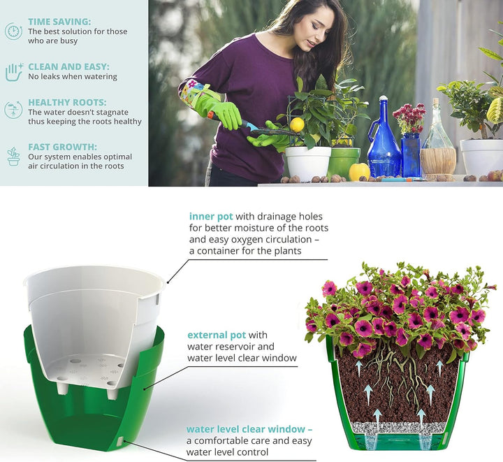 Santino ASTI 3er Set 27CM Selbstwässernder Blumentopf mit Wasserstandsanzeiger für Anlagen, Blumen,