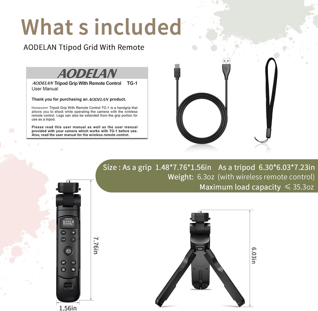 AODELAN Kamera-Griff mit Auslöser, wiederaufladbar, kabellos, Mini-Stativ für A7C, A7III, ZV-1, ZV-E