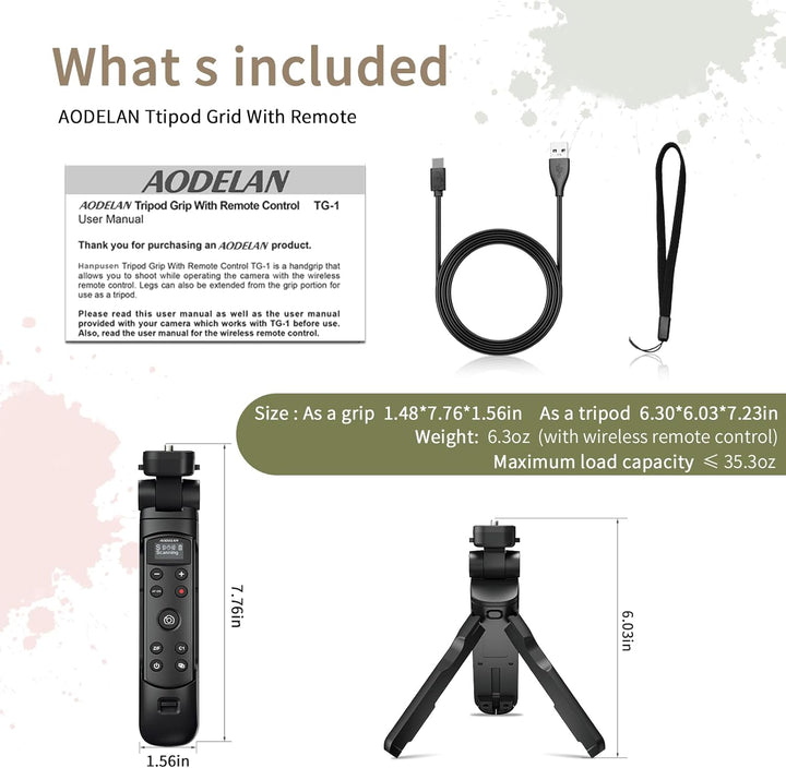 AODELAN Kamera-Griff mit Auslöser, wiederaufladbar, kabellos, Mini-Stativ für A7C, A7III, ZV-1, ZV-E