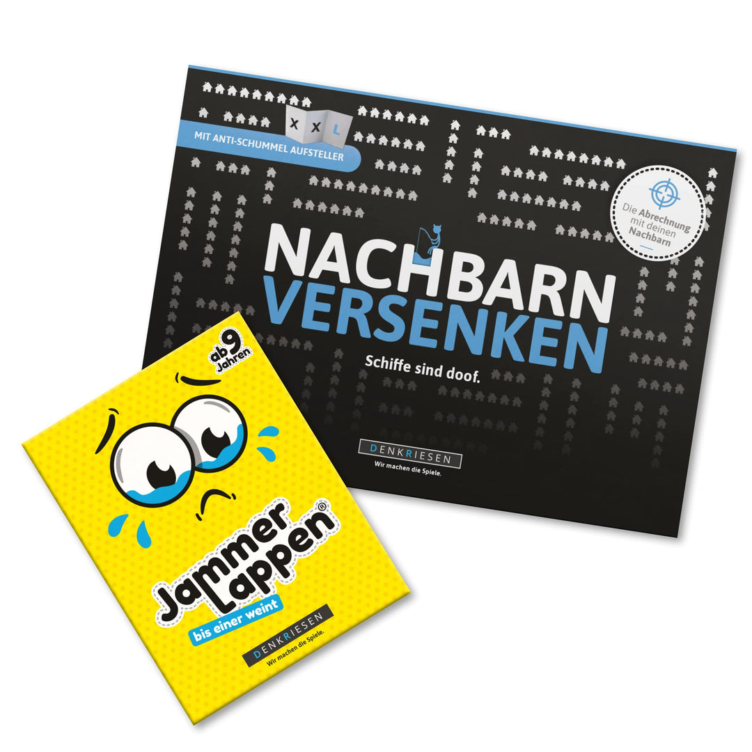 DENKRIESEN - Family Pack – JAMMERLAPPEN &amp; NACHBARN VERSENKEN | Lustiges Kartenspiel &amp; Spielblock | F