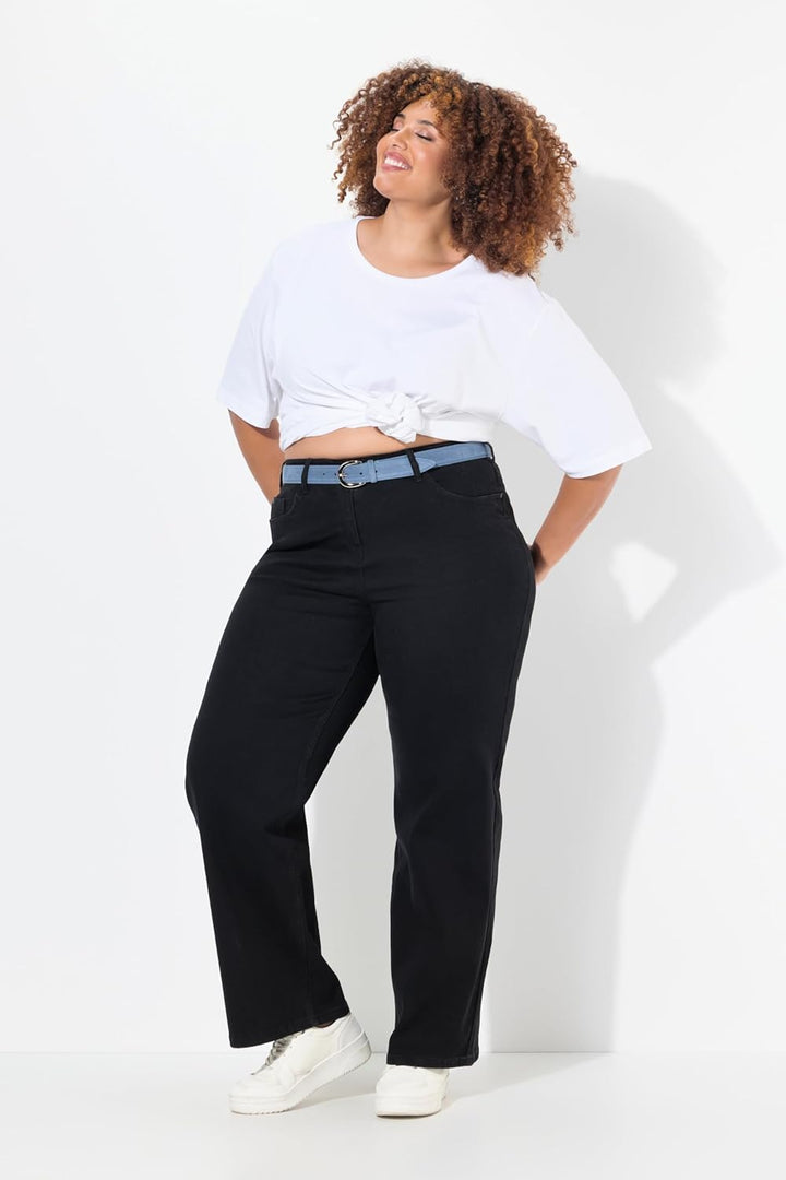 Ulla Popken Damen Basic, Rundhalsausschnitt, Slim, Baumwolle T-Shirt 38W / 32L Schwarz, 38W / 32L Sc