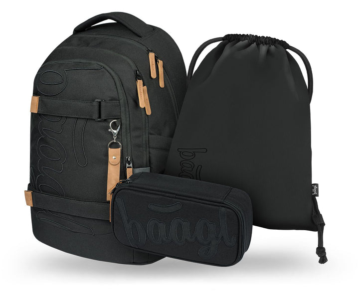 Baagl Schulrucksack Set Jungen Mädchen Teenager 3 Teilig, Skateboard Rucksack Skate MAX, Schultasche