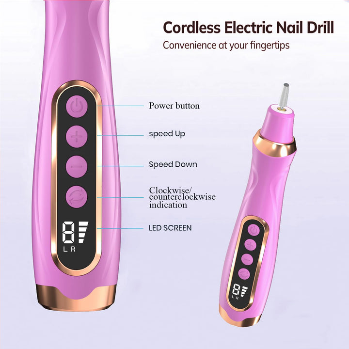 Nagelfräse Tragbare 2600 mAh Nagelfräser für Gelnägel Kabellos Nagelfeile 6-Gang Nagelbohrmaschine 1