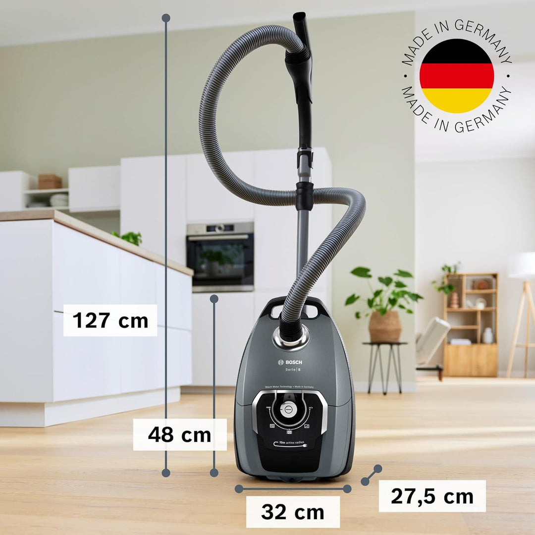 Bosch Staubsauger mit Beutel Serie 8, für Allergiker, Hygiene-Filter, 10 J. Motorgarantie, Hartboden