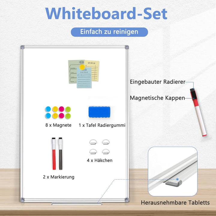 DOLLAR BOSS Magnetisches Whiteboard, 45X60CM Magnettafel Magnetpinnwand mit Whiteboard Stifte and Wh