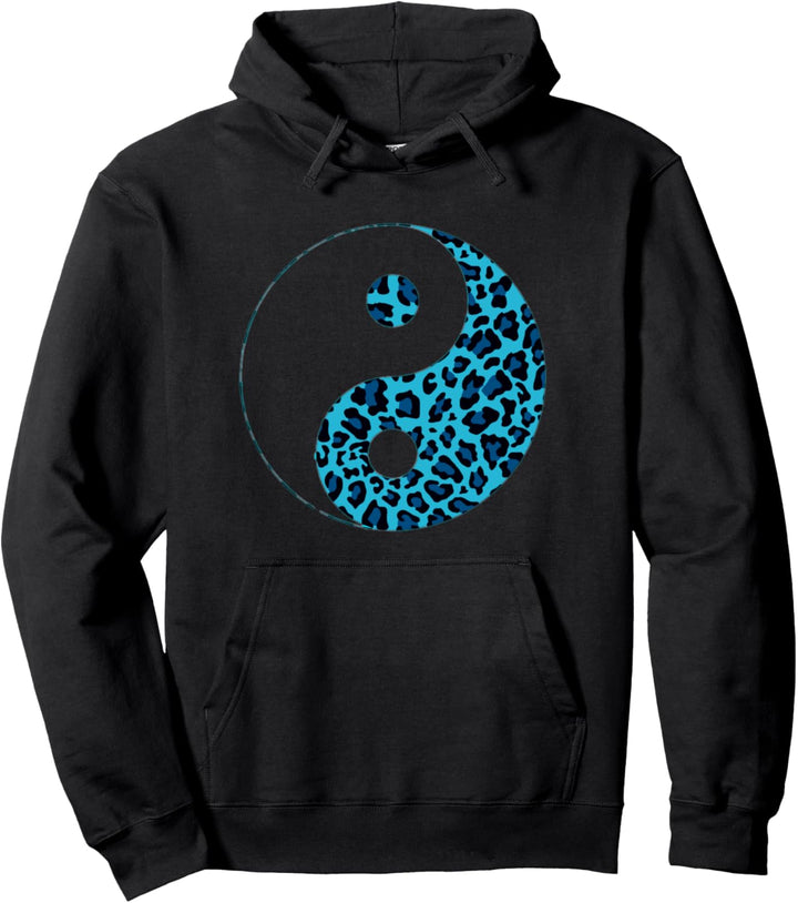 Blauer Leoparden-Print Yin Yang Pullover Hoodie