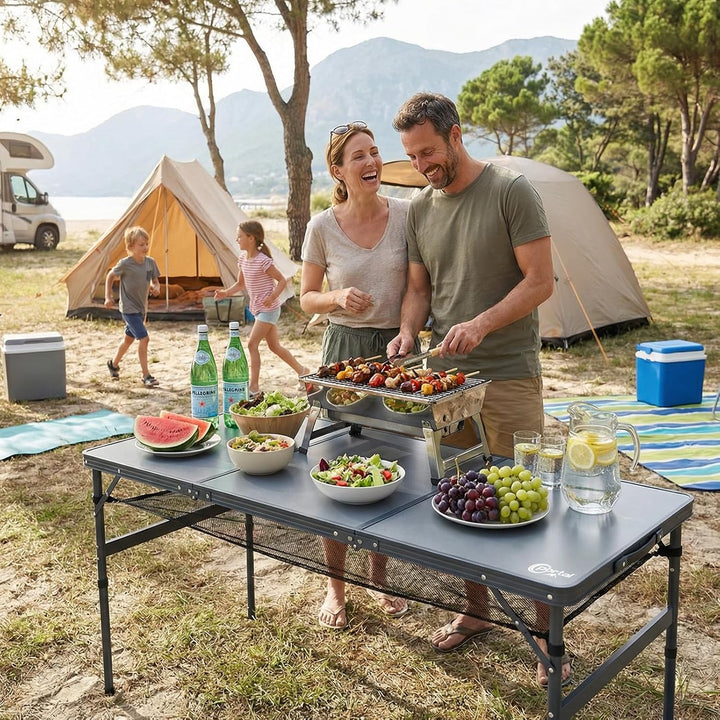 Portal Faltbarer Campingtisch 150x60cm Höhenverstellbar Robuster Klapptisch mit Tragegriff &amp; Ablagen