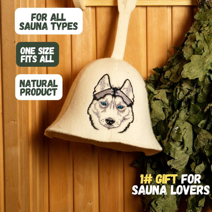 Natural Textile Saunahut 'Sauna Husky' White - 100% organische Wollfilzmützen - Schützen Sie Ihren K