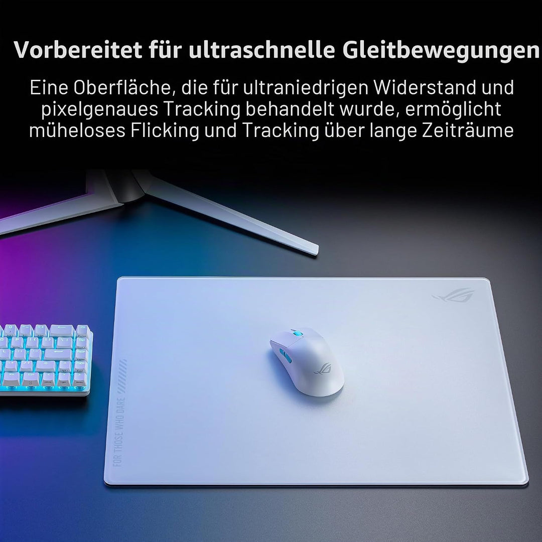 ASUS ROG Moonstone Ace L White Gaming-Mauspad (gehärtetes Glas, Rutschfester Boden aus Silikon, 500