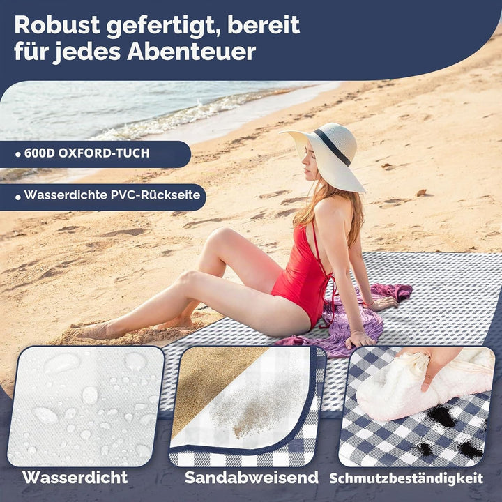 Picknickdecke, wasserdicht, 300 x 200 cm, grosse Stranddecke, sanddichte Picknickmatte mit Tragegrif
