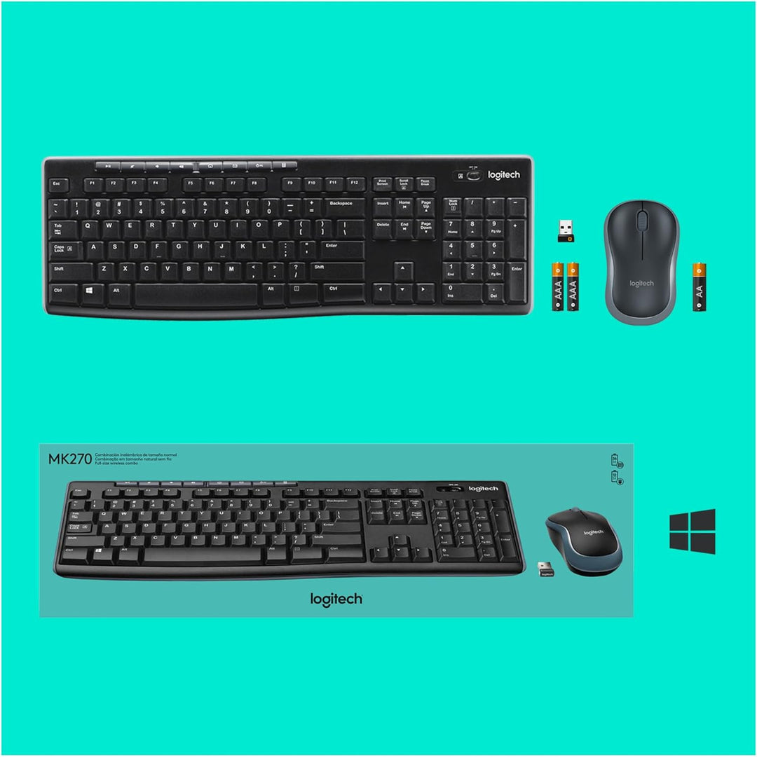 Logitech MK270 Kabelloses Set mit Tastatur und Maus für Windows, US QWERTY-Layout - Schwarz