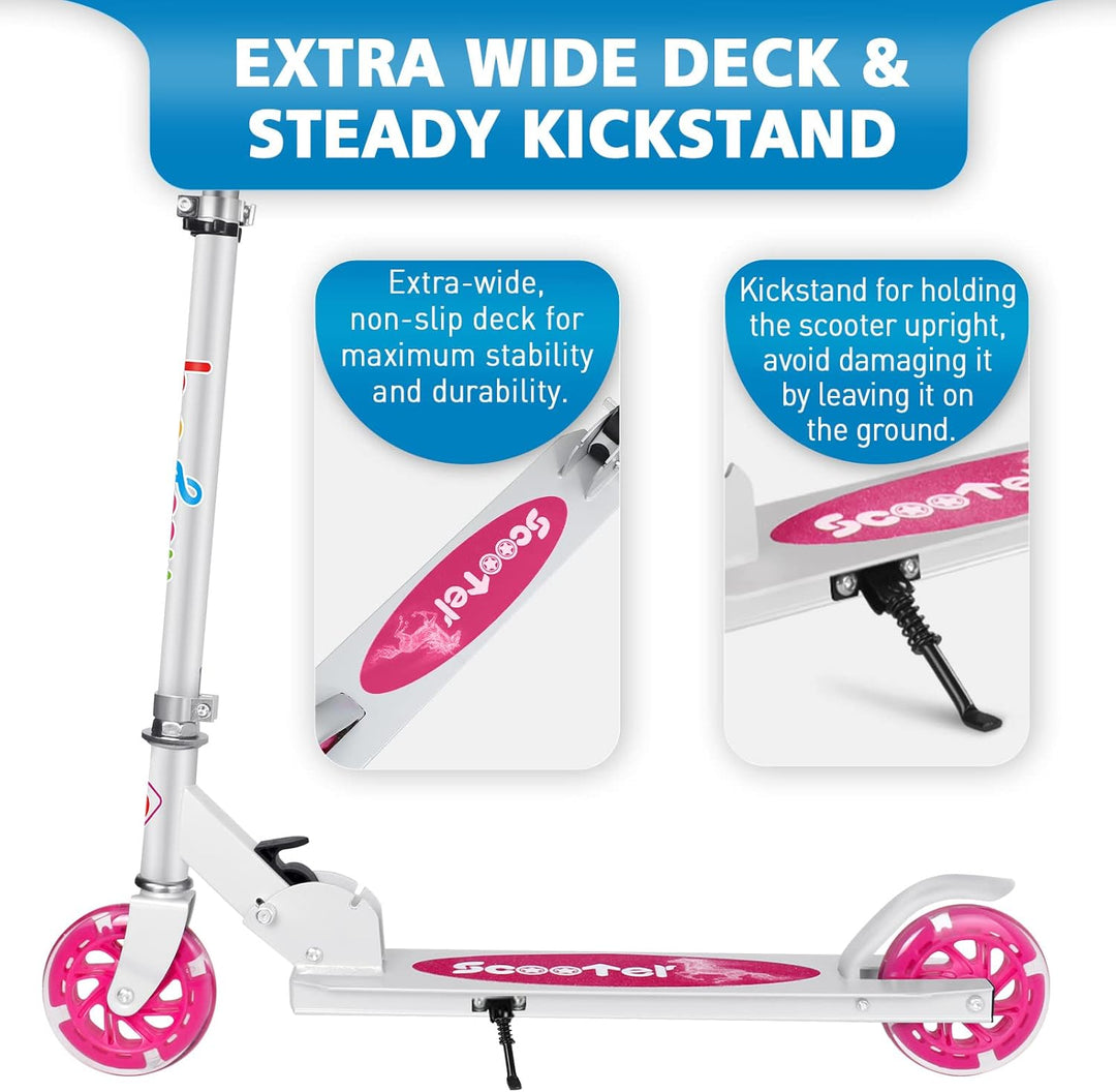 BELEEV Roller Kinder 2 Räder, Klappbar Kinderroller für Mädchen Jungen, Tretroller mit LED Leuchtend