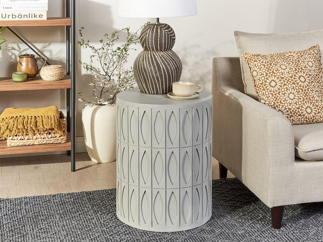 Beistelltisch grau rund ⌀ 45 cm Säulenform Betonoptik mit Muster Modern Deara
