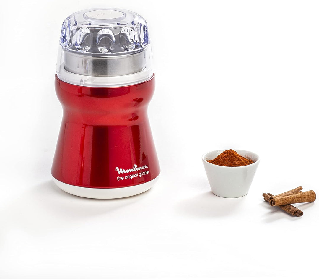Moulinex AR1105 Kaffeemühle | mit Edelstahlbehälter | Durchsichtiger Deckel | Red Ruby/metallic-rot/