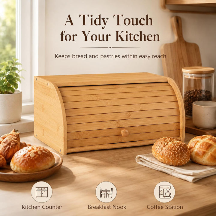 Bambus Brotkasten mit Roll-Top, grosse Brotbox, 40 x 27 x 18 cm