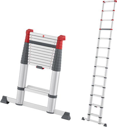 Hailo T100 FlexLine Sicherheits-Teleskopleiter - ausziehbare Leiter aus Aluminium mit bis zu 13 Stuf