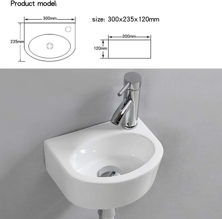 Ovaler Waschtisch, Wandmontage, Keramik-Waschbecken, für kleine Garderoben und Badezimmer, . Moderne