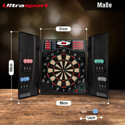 Ultrasport elektrisches Dartboard, mit und ohne Türen, Dartautomat für bis zu 16 Spieler, inklusive