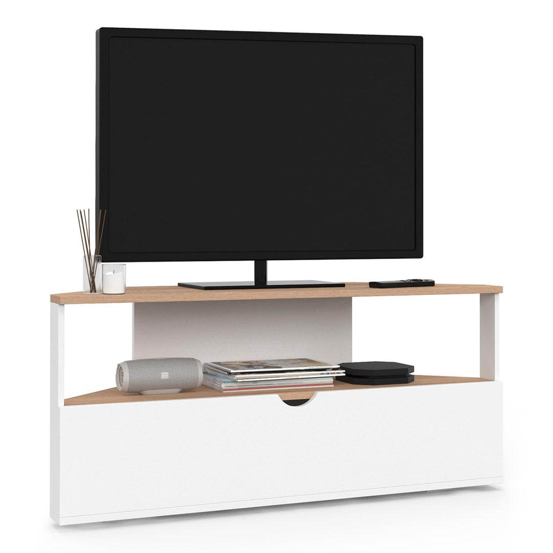 IDMarket – Eck-TV-Schrank 100 cm ELI Holzoptik Buche und Weiss