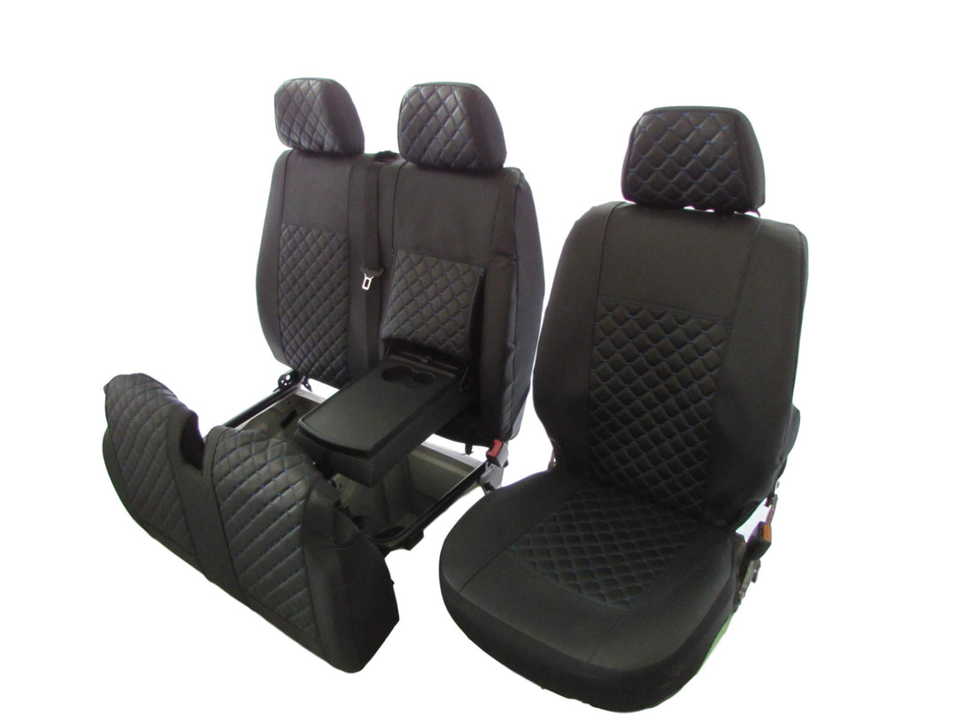 Passend für Mercedes Sprinter VW Crafter 2006–2018 Linkslenker-Sitzbezug aus Öko-Leder, blau, Gewind